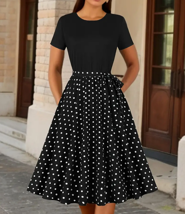 ELLE - Robe polka élégante et vintage pour le printemps/été