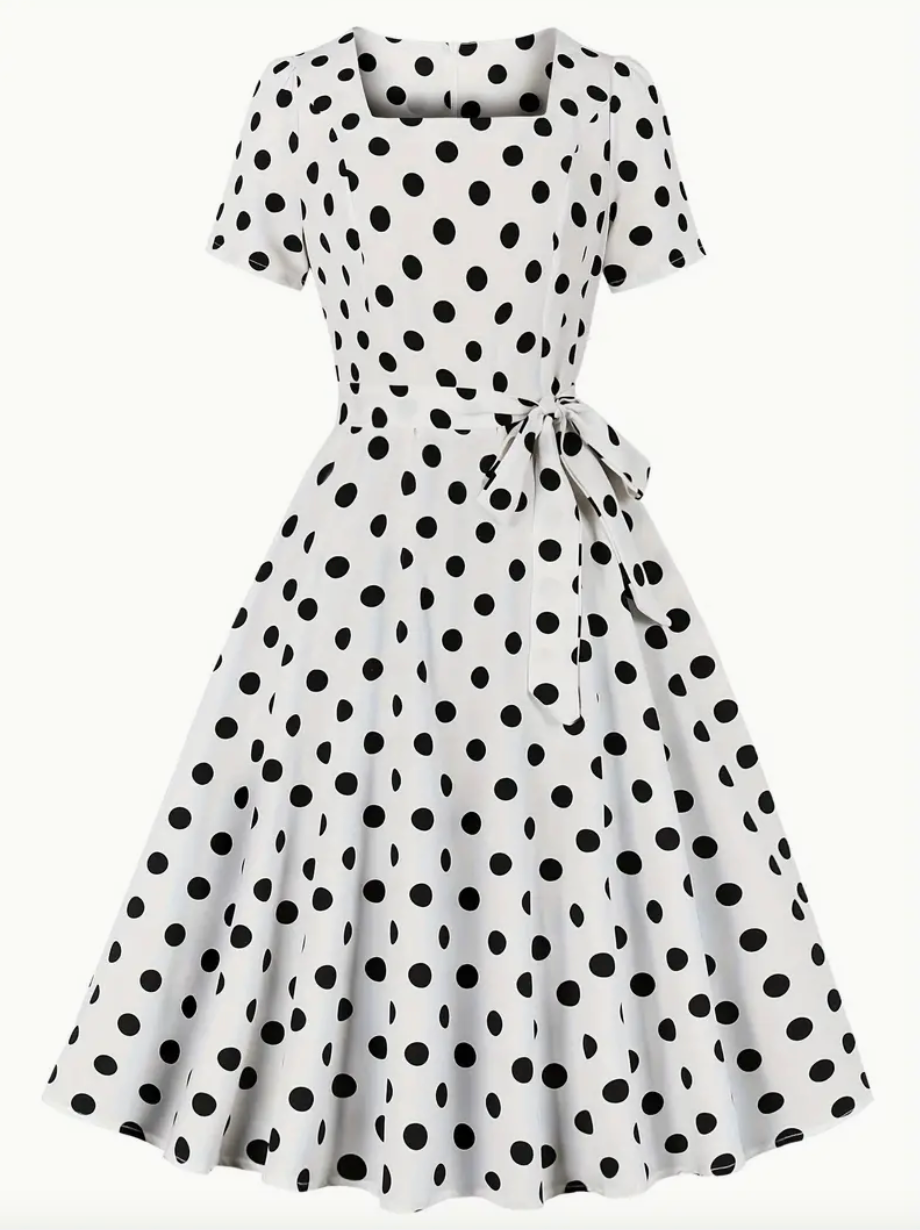 ANKE - Robe polka élégante et vintage pour le printemps/été