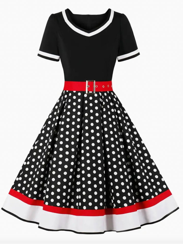 ANJA - Robe polka vintage élégante pour le printemps/été