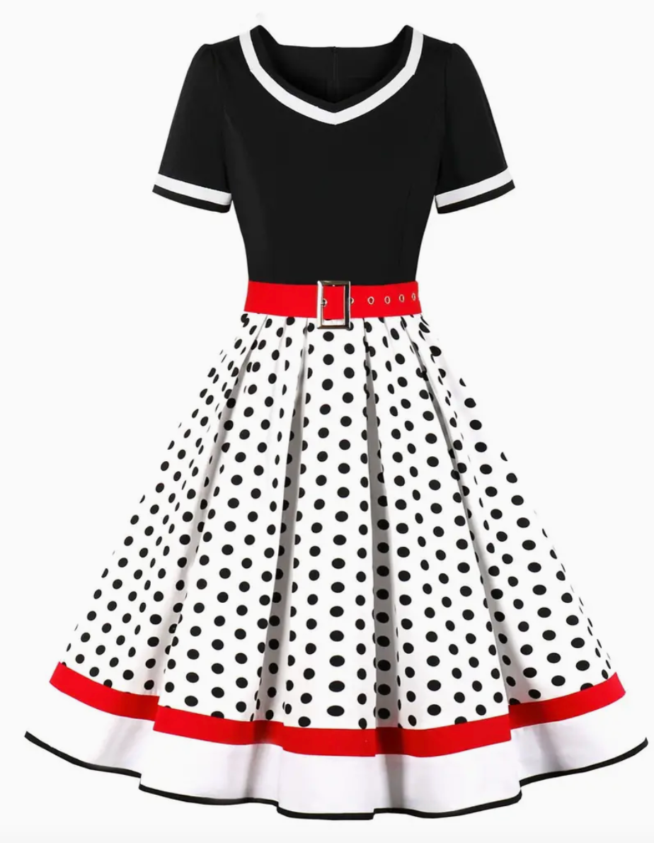 ANJA - Robe polka vintage élégante pour le printemps/été