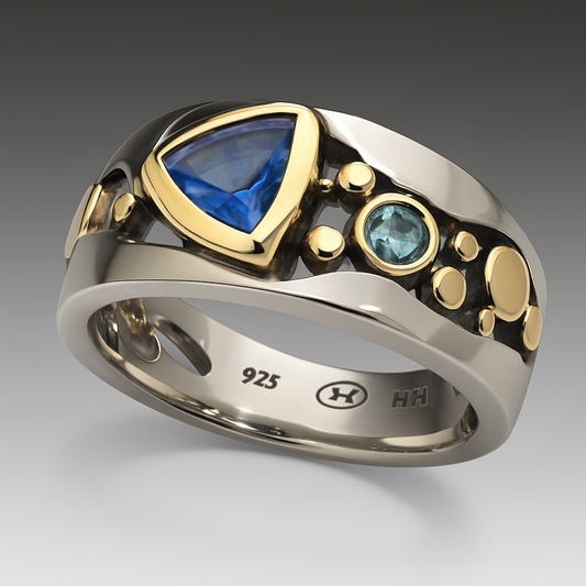 Bague pour homme bicolore avec pierres bleues – Lucien