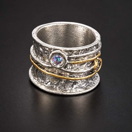 Bague vintage en pierre de lune incrustée