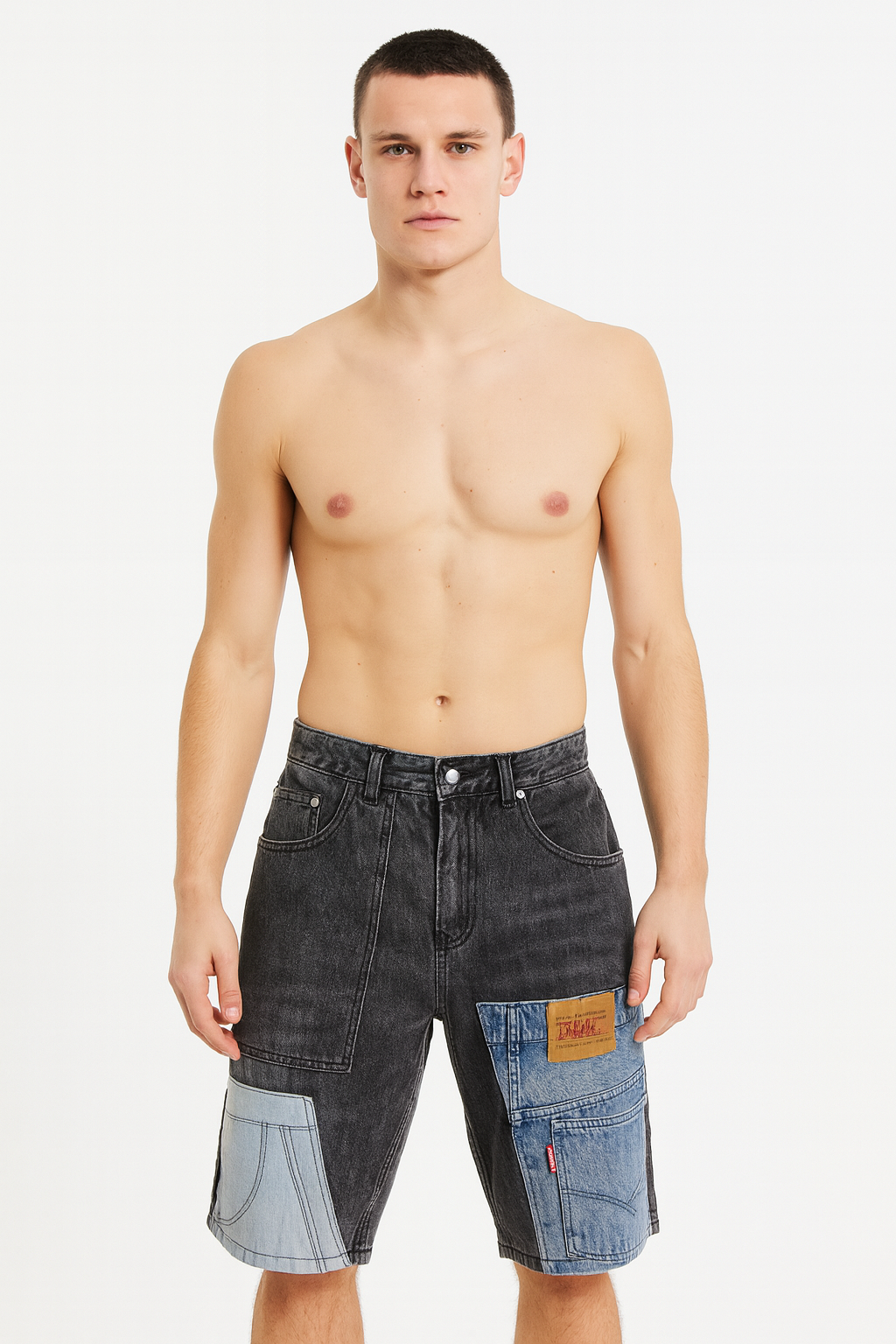 Bermuda en denim patchwork pour hommes - Urban Edge