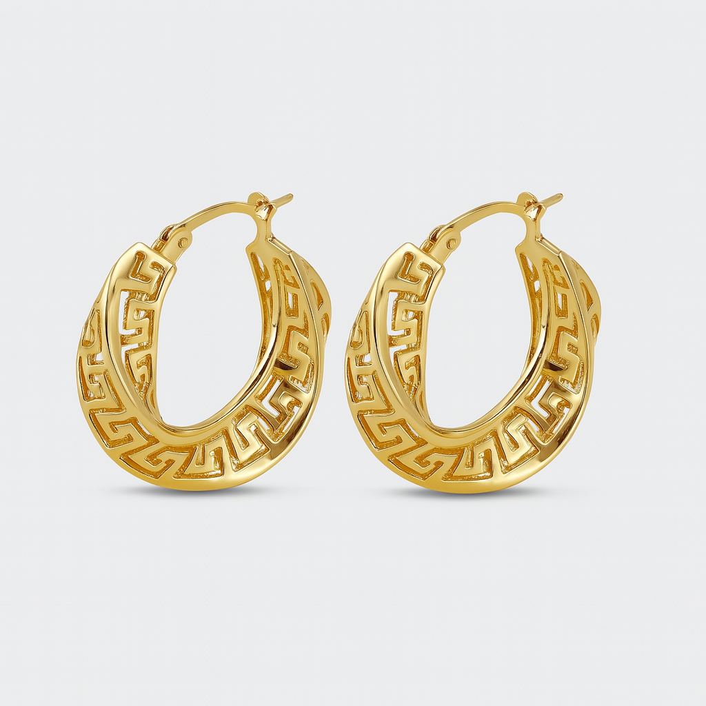 Créoles géométriques gravées en plaqué or pour femmes - Helga