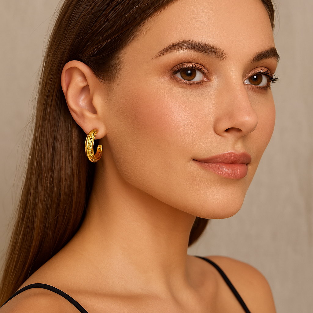 Créoles géométriques gravées en plaqué or pour femmes - Helga