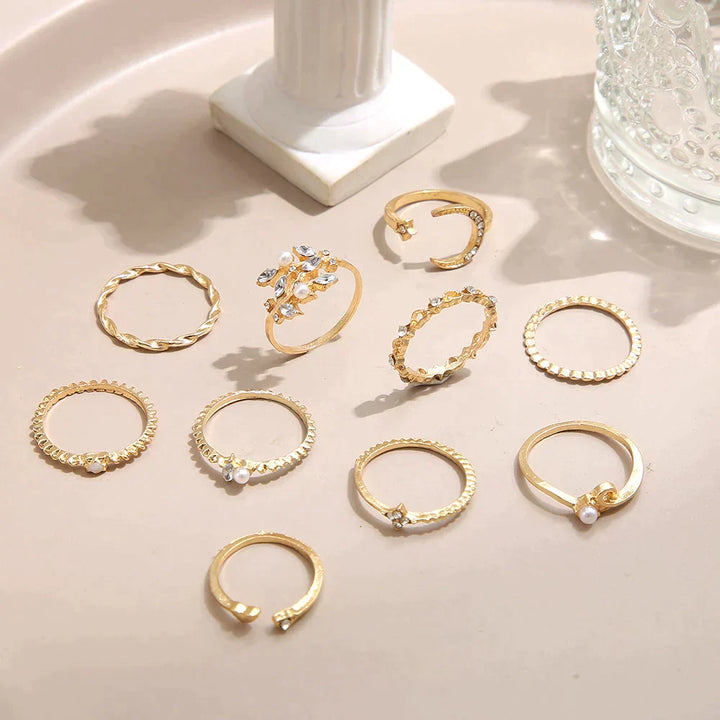 Lot de 10 bagues bohémiennes en argent et plaqué or