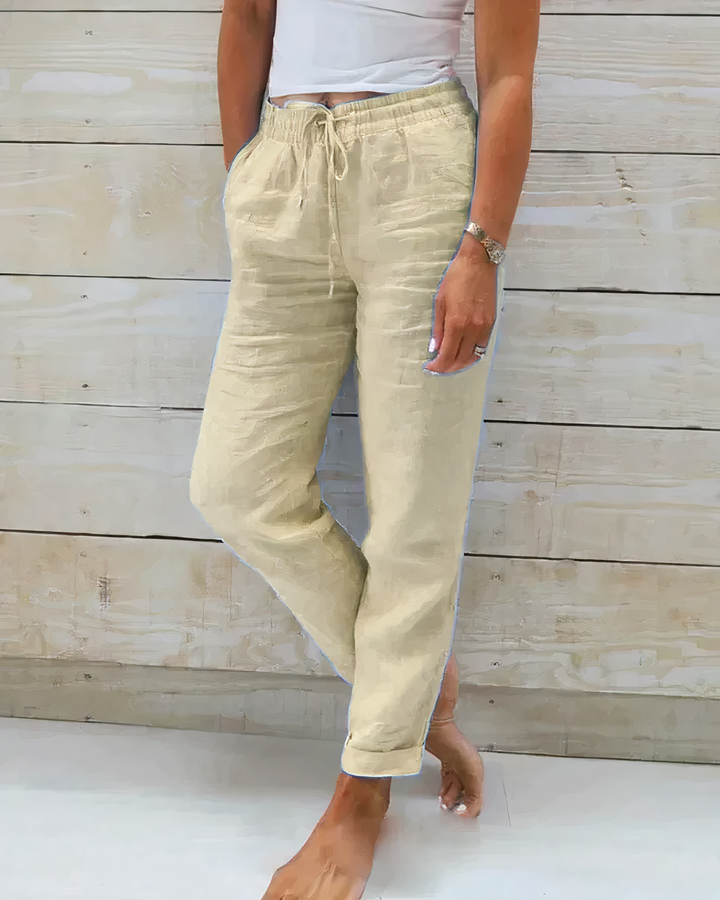 GRACE - Pantalon en coton avec taille haute et cordon de serrage