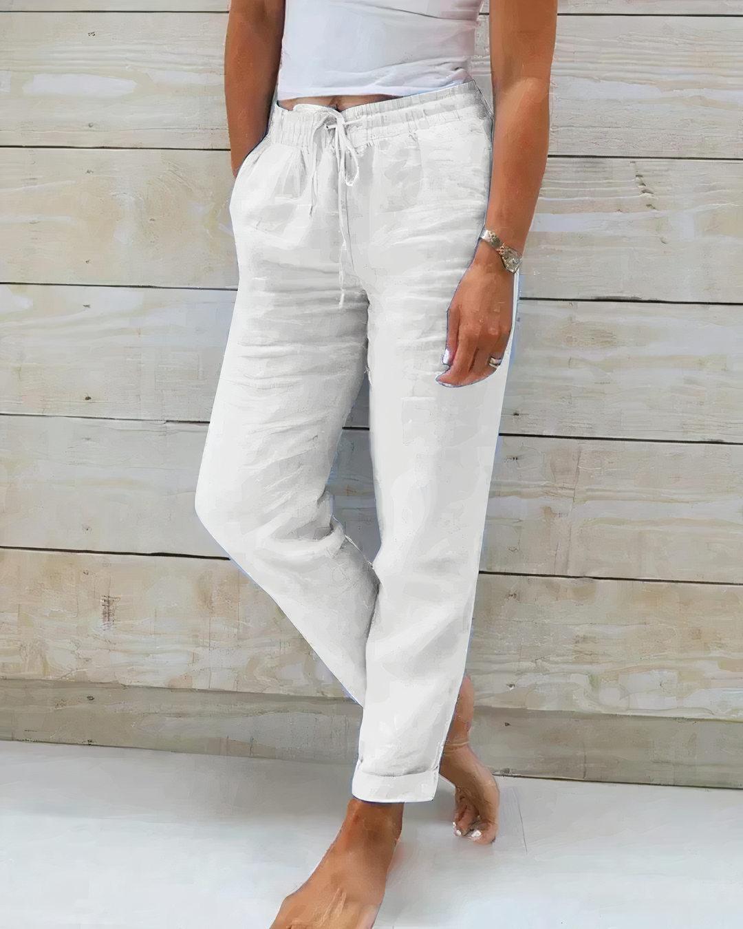 GRACE - Pantalon en coton avec taille haute et cordon de serrage