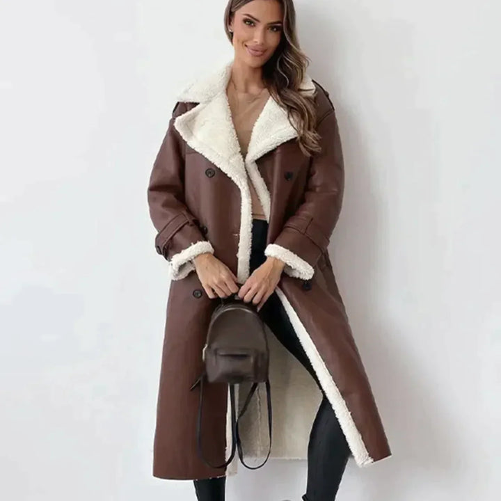 GWEN - Manteau en cuir avec ceinture