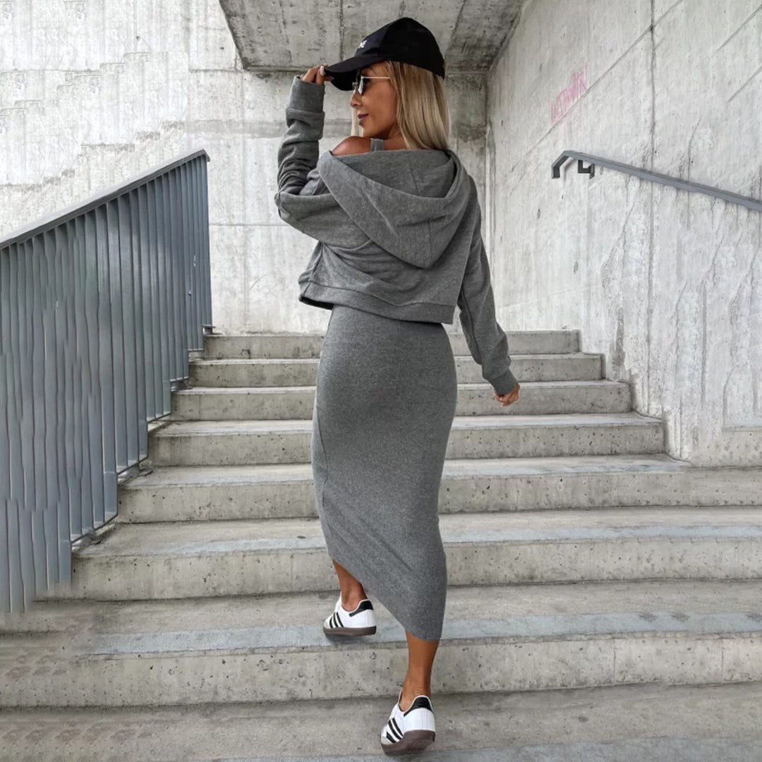 BESSIE - Ensemble élégant robe et sweat-shirt