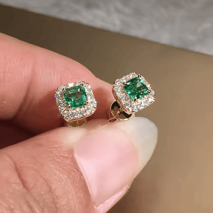 Boucles d'oreilles en or avec pierre carrée verte - Clarissa
