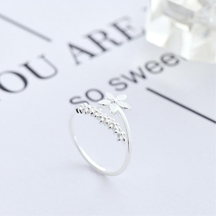 Bague réglable en argent 925 et émail peint à la main Wildflower