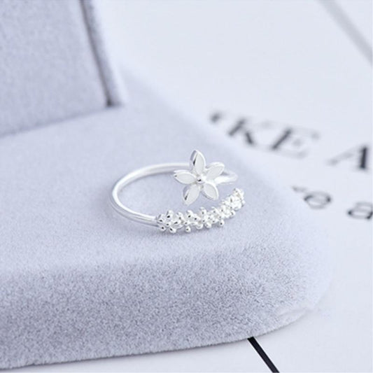 Bague réglable en argent 925 et émail peint à la main Wildflower