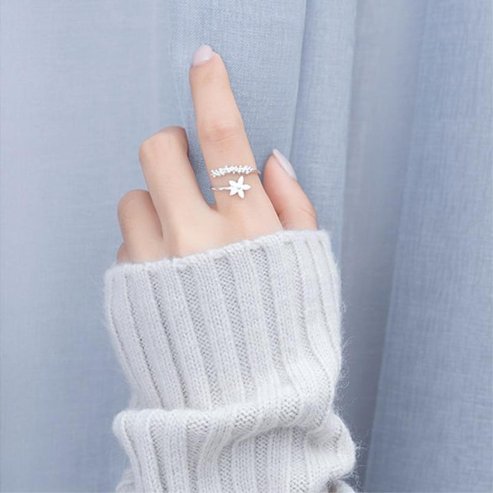 Bague réglable en argent 925 et émail peint à la main Wildflower