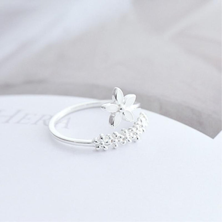 Bague réglable en argent 925 et émail peint à la main Wildflower
