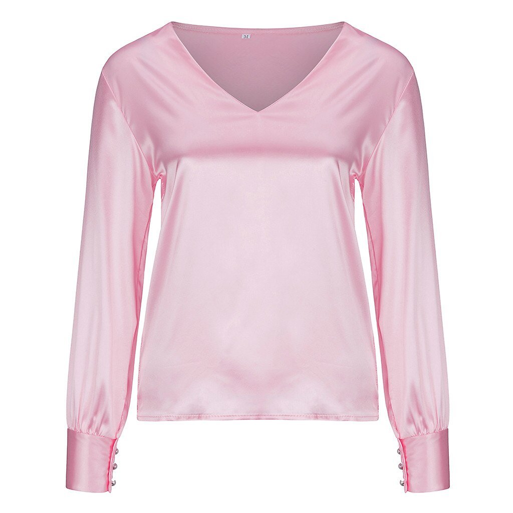 ROSE - Chemisier en satin manches longues élégant femme blouse rouge