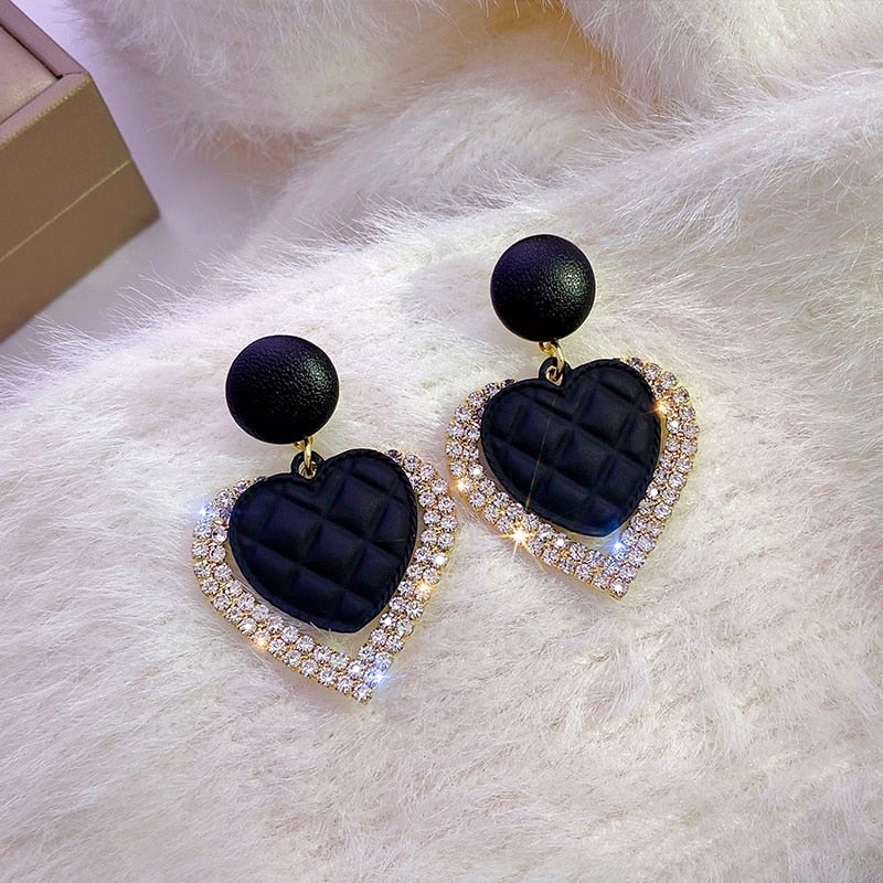 Boucles Oreilles Schwarze Herz Or Jaune Édition Limitée Collection Or Luxe Élégante
