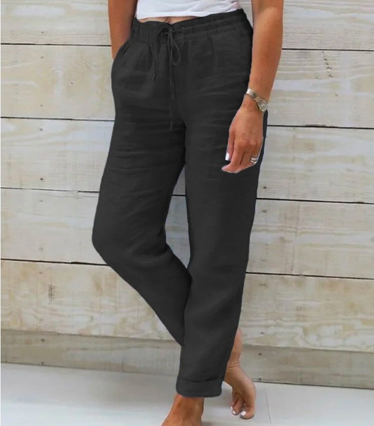 Pantalon décontracté pour femmes - Cordon de serrage - Cropped