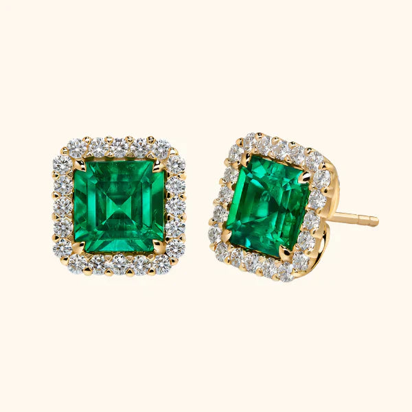 Boucles d'oreilles en or avec pierre carrée verte - Clarissa