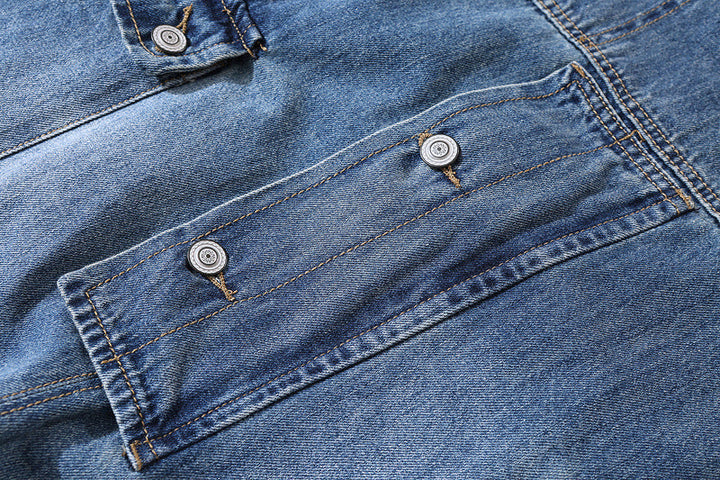 Salopette multi-poches à bretelles en denim vieilli