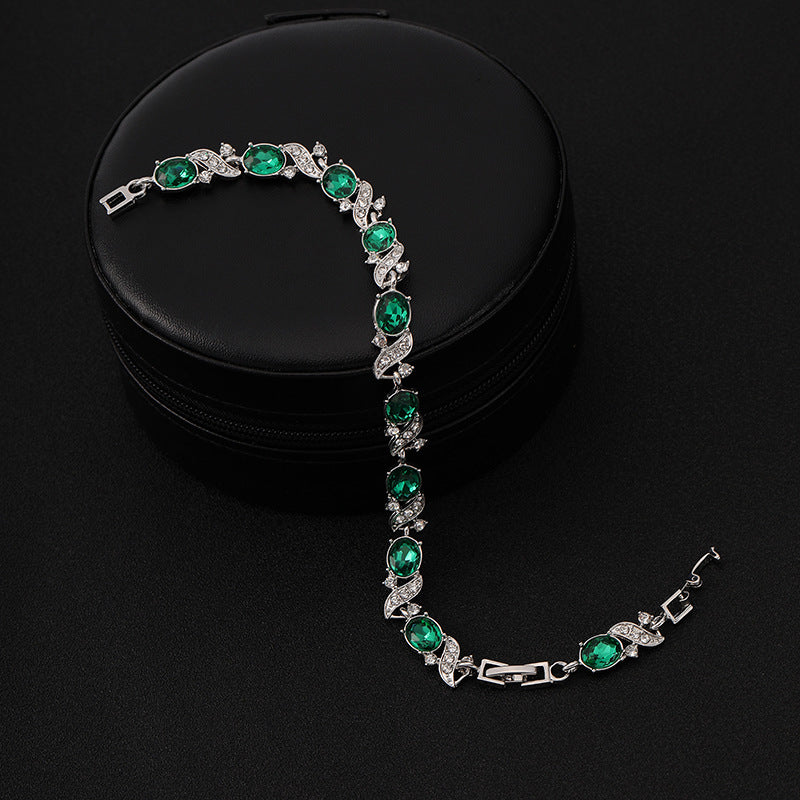 Bracelet en argent avec pierres ovales vertes - Lorena