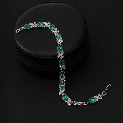 Bracelet en argent avec pierres ovales vertes - Lorena