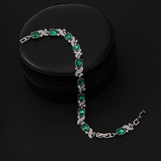Bracelet en argent avec pierres ovales vertes - Lorena