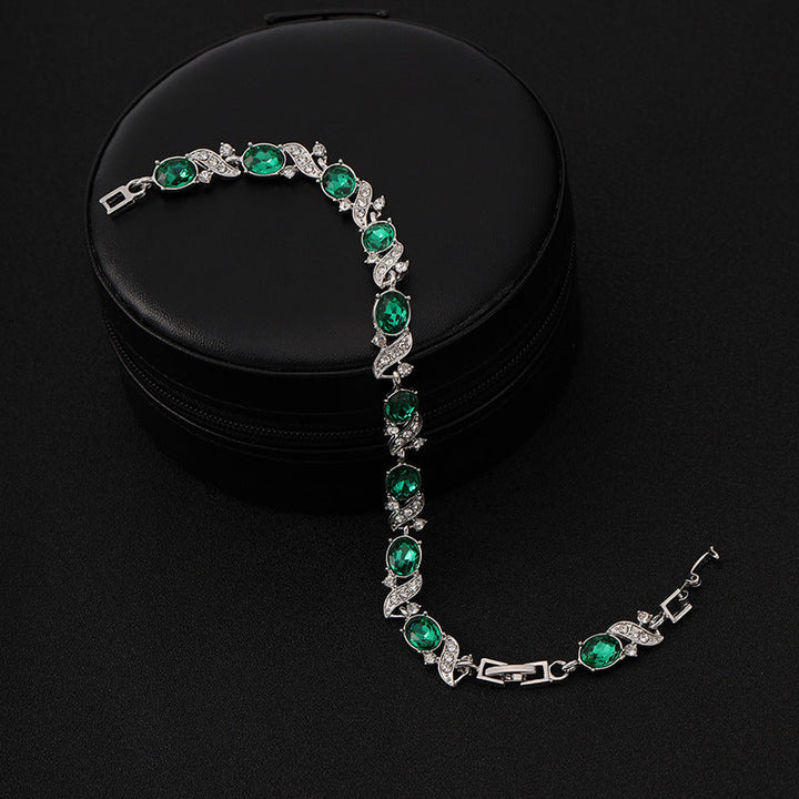 Bracelet en argent avec pierres ovales vertes - Lorena