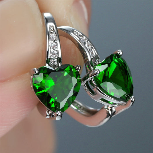 Boucles d'oreilles en argent avec pierre de cœur verte - Fiorella