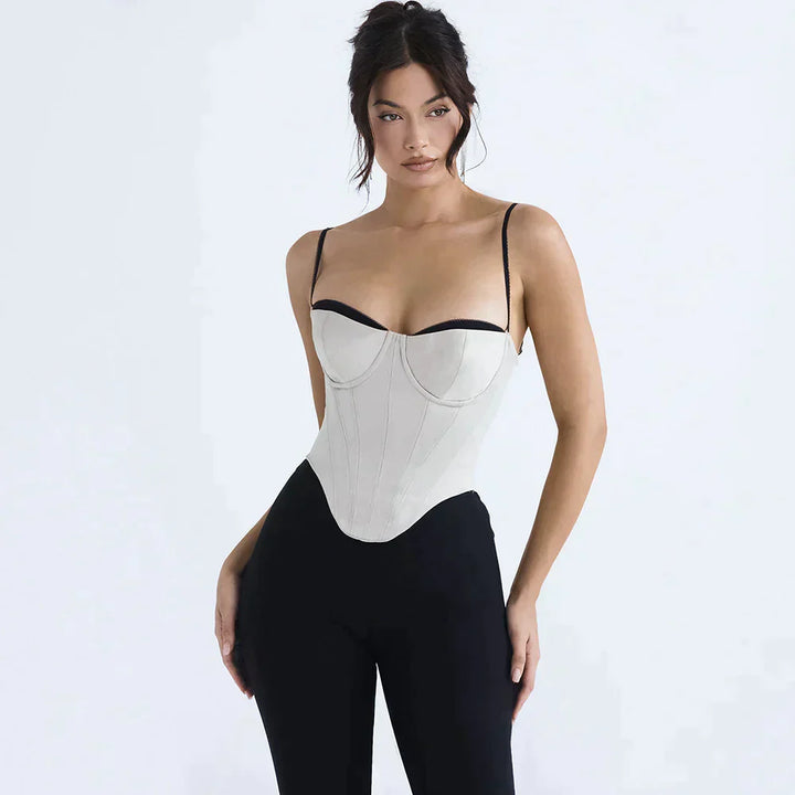 Sophia - Haut bustier moderne avec passepoil contrasté et bretelles spaghetti