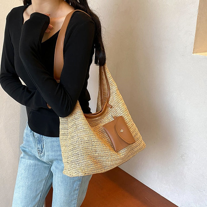 Sac à main en raphia tressé pour femme avec détail de sac à main - Martina