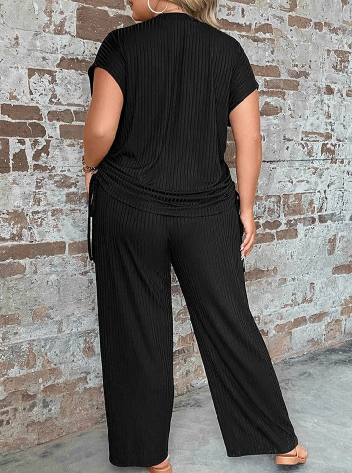 Lana - Deux pièces Plus Size Manches courtes Pantalon sexy à jambes larges