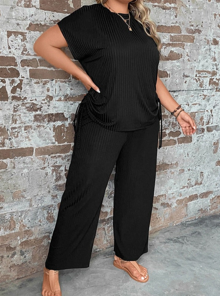 Lana - Deux pièces Plus Size Manches courtes Pantalon sexy à jambes larges