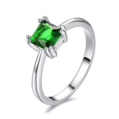 Bague en argent avec pierre carrée verte - Mirella