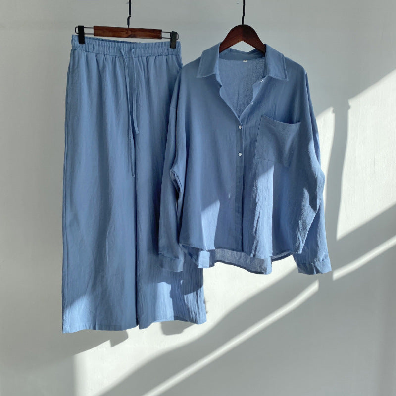 Anja - Ensemble chemise en coton et lin et pantalon à taille haute