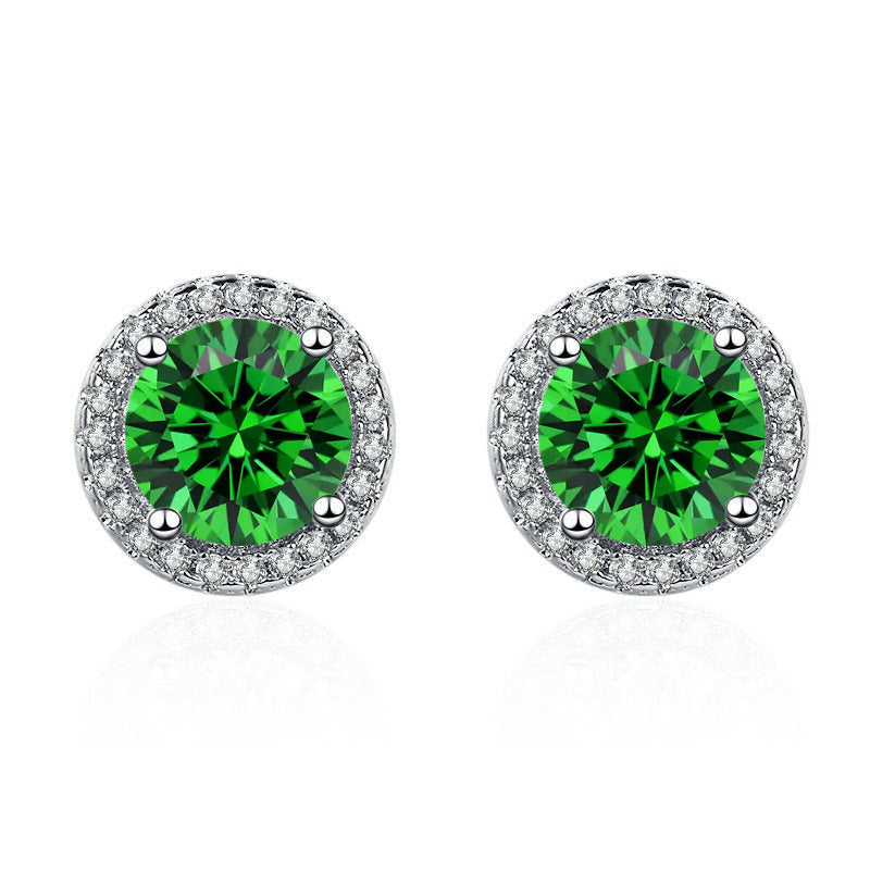 Boucles d'oreilles avec pierre ronde verte et zircon cubique - Violet