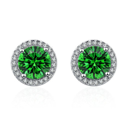 Boucles d'oreilles avec pierre ronde verte et zircon cubique - Violet