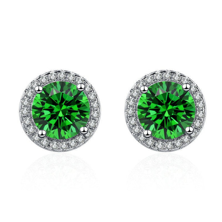 Boucles d'oreilles avec pierre ronde verte et zircon cubique - Violet