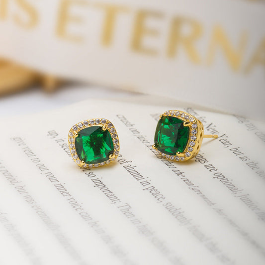 Boucles d'oreilles en or avec pierre carrée verte - Clarissa
