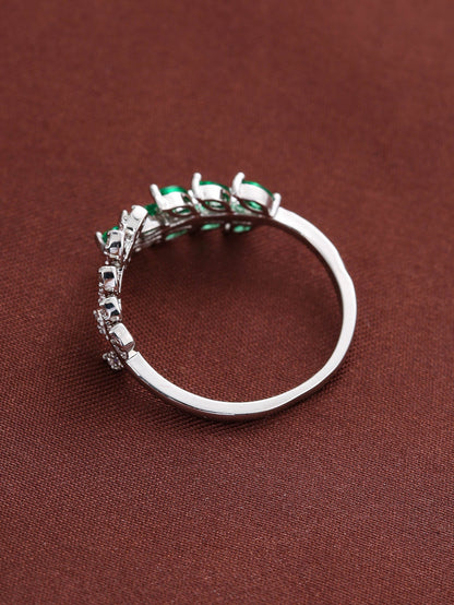 Bague réglable en argent avec feuilles de cristal vert - Liora