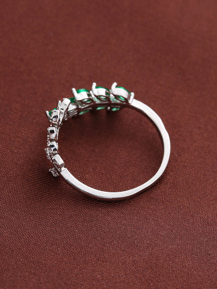 Bague réglable en argent avec feuilles de cristal vert - Liora