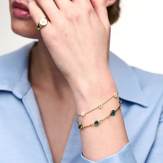 Bracelet doré avec pierres rondes vertes - Elviana