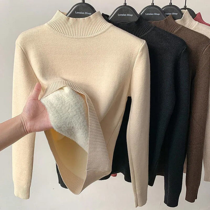 Pull à col roulé doublé de velours pour femme