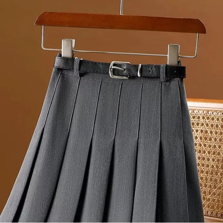 Jupe plissée midi avec ceinture pour femmes - élégante & polyvalente