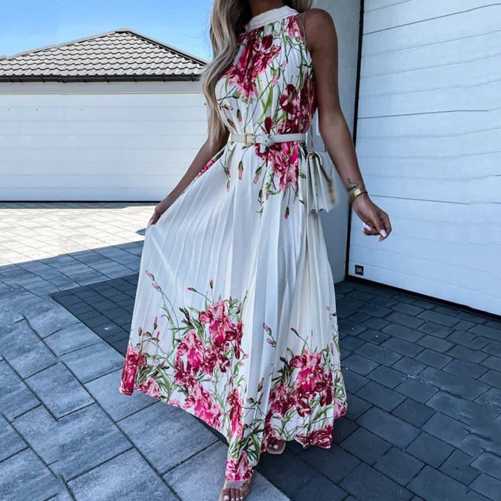 Leah - Maxi-robe fleurie à plis plissés