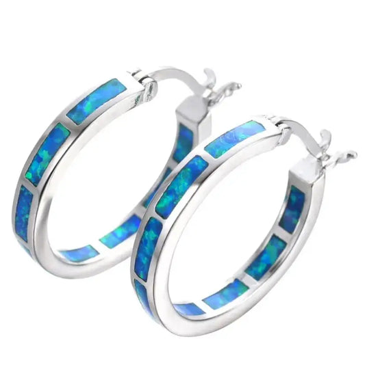 Créoles Opale De Feu Bleue Collection Opal Fait Main Royaume-Uni Édition Exclusive