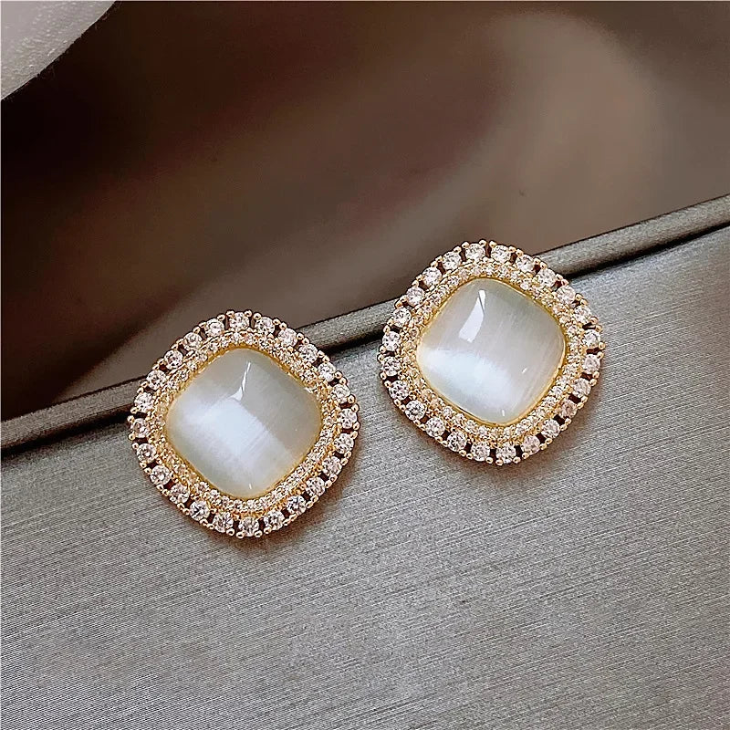 Boucles Doreilles Puces Opale Zircone Edition Limitee