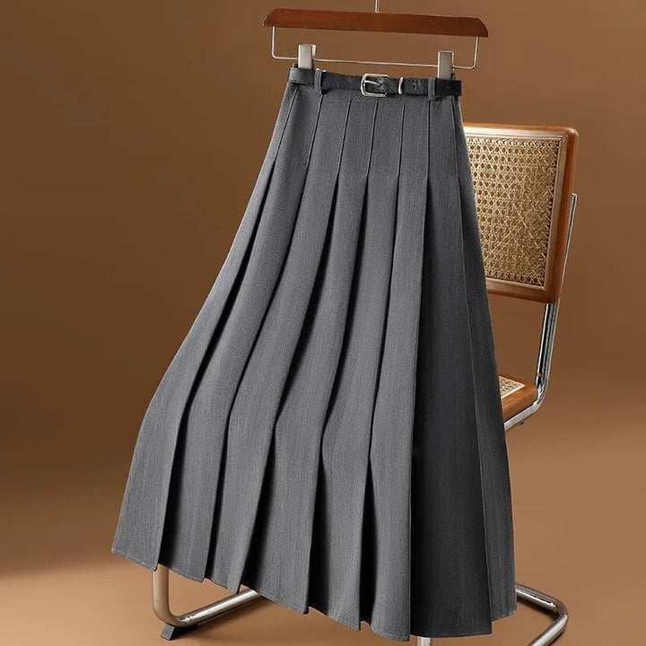 Jupe plissée midi avec ceinture pour femmes - élégante & polyvalente
