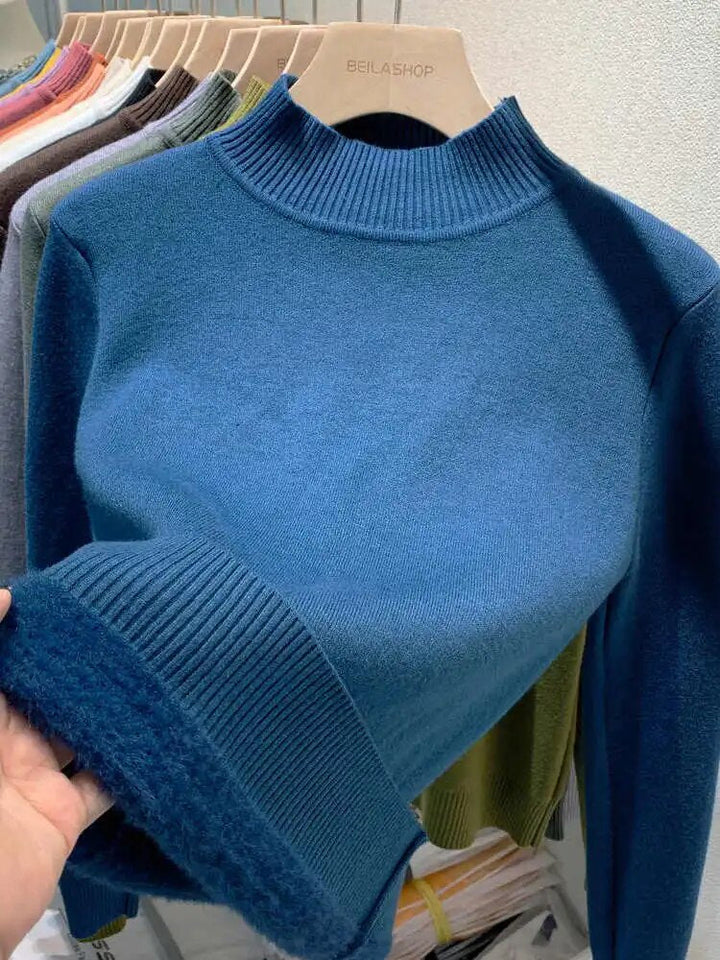 Pull à col roulé doublé de velours pour femme