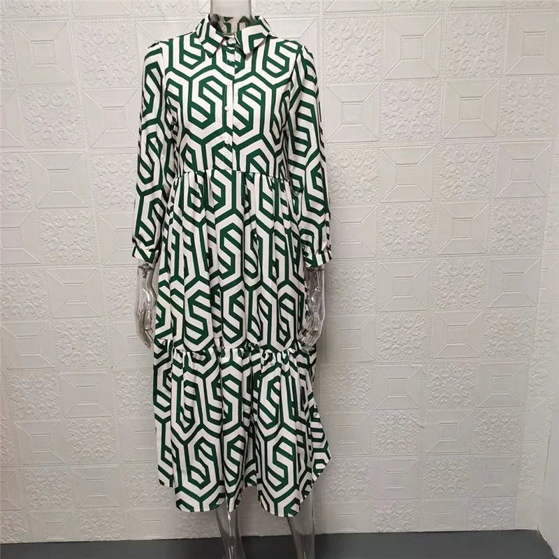 Adeline - Robe à manches longues avec motif géométrique